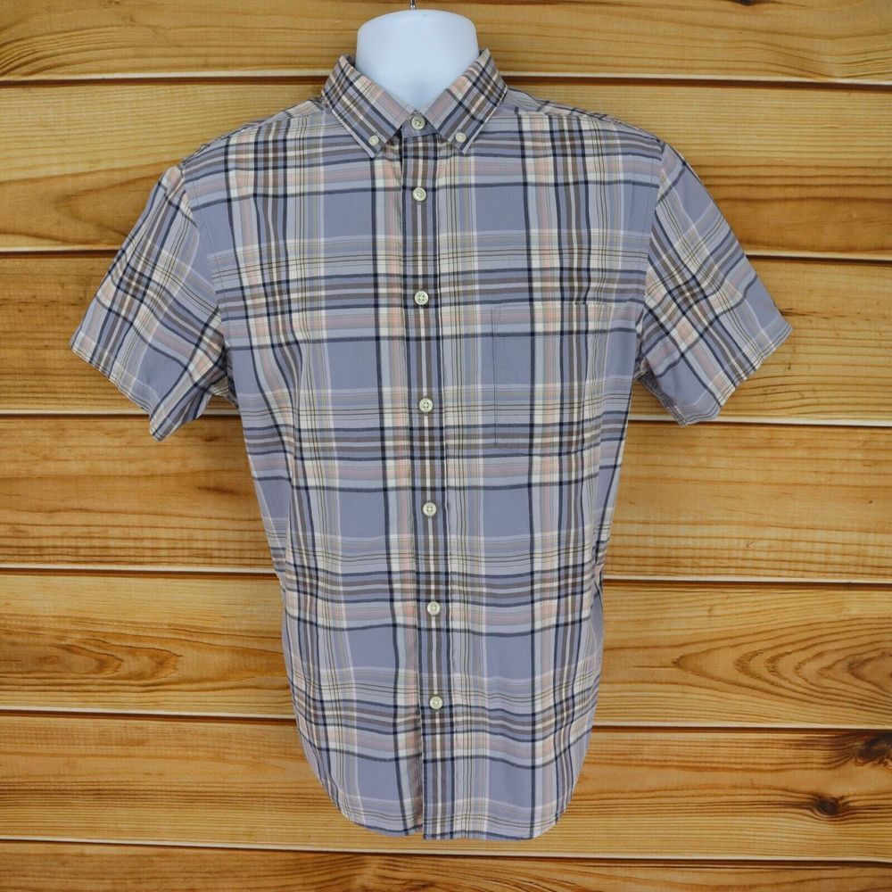 Goodfellow & Co. Dress Shirt‎ Button Down Collar Mens M Blue Plaid Short Sleeve